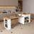 80" Expandable Kitchen Island Dining Table, Marble-Grain Countertop With Power Outlet, Storage Kitchen Prep Station With Wine Rack-801538827