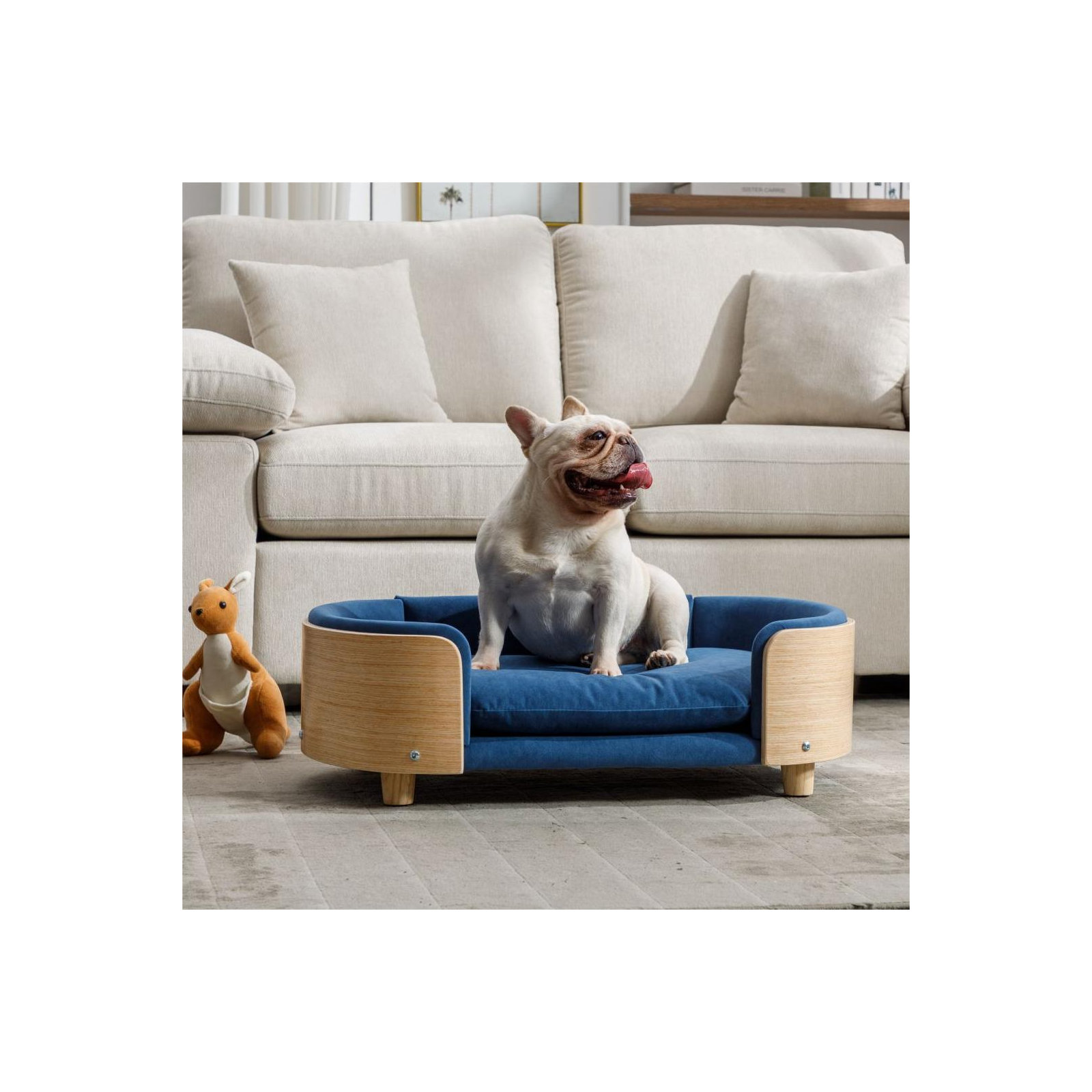 Inira Pet Bed, Dark Blue/Natural, 16.14" W x 9.84" D x 26.38" H
