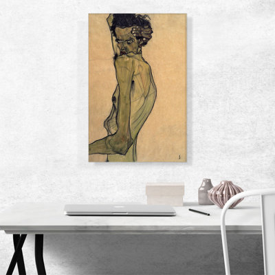 Autoportrait avec bras tordu au-dessus de la tête 1910 par Egon Schiele - reproduction d'art sur toile tendue