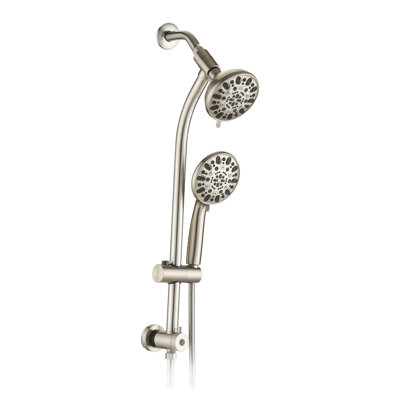 Drill-Free Dual Rain Shower Head System with 7-Setting Handheld Sprayer, Brushed Nickel Stainless Steel Slide Bar Spa Combo