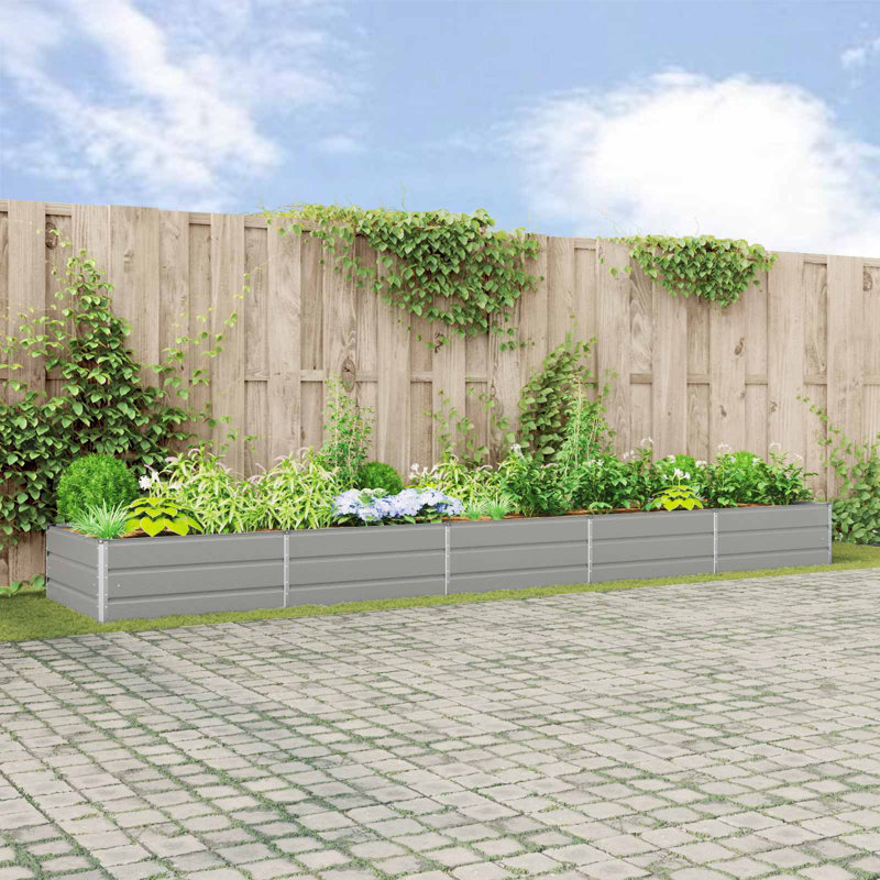 Planter Galvanised Steel, Light Grey, 45cm H x 480cm W x 100cm D