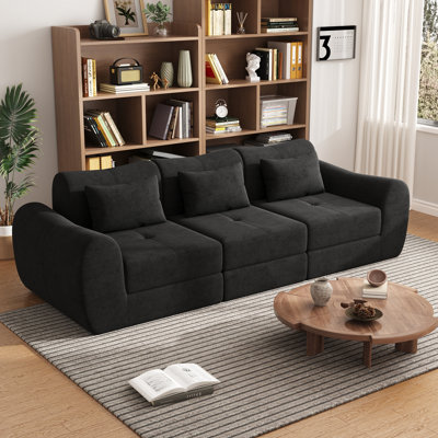 Boneless 102" Compression Boneless Sleeper Sofa, Convertible Folding Cloud Couch with 3 Pillows, Soft Chenille, No Assembly Required