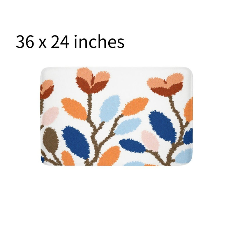 Tapis pour salle de bain à motif de feuilles et de fleurs colorées, 36 x 24