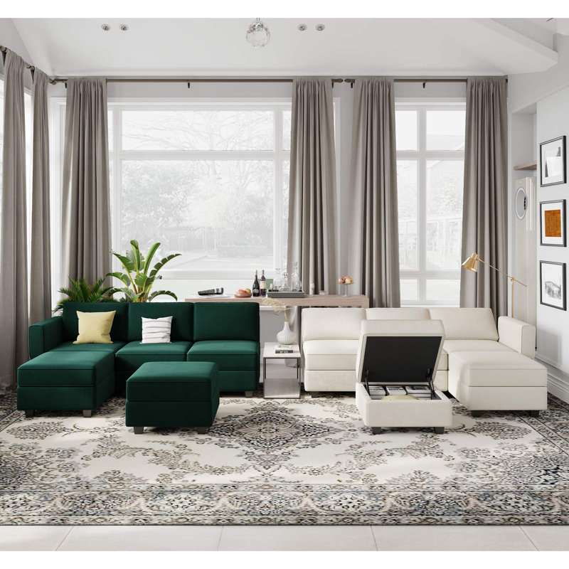Ensemble de canapé modulaire en velours Ridoy, Velours vert