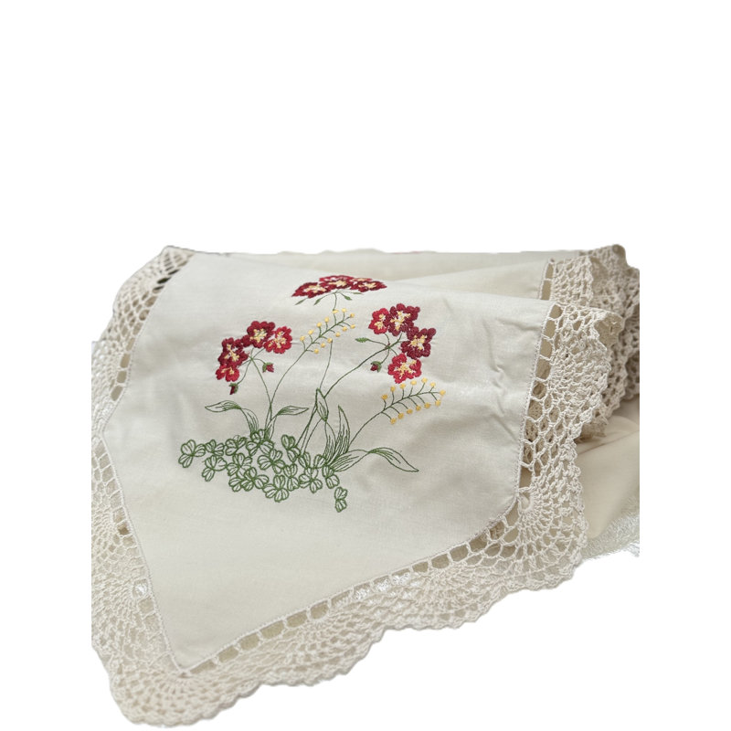 Embroidered Flowers Table Runner-Beige