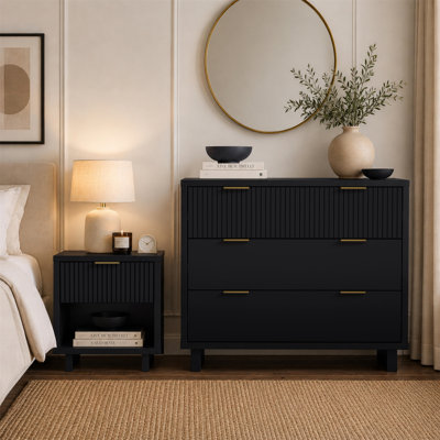 Elara Contemporary 2-Piece Dresser and Nightstand Bedroom Set in Black