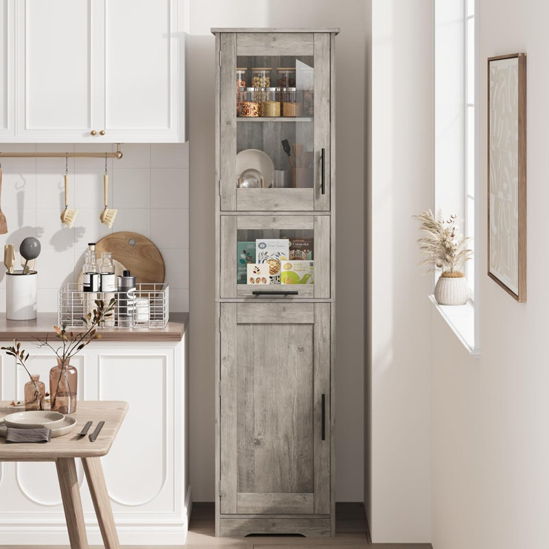 67" Tall Bathroom Cabinet, Narrow Storage Cabinet With Doors And Adjustable Shelf,Floor Slim Cabinet, Green