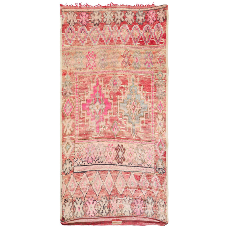 Tapis de couloir rose en laine de conception unique 5 pi 10 po x 12 pi 6 po Moroccan Rugs