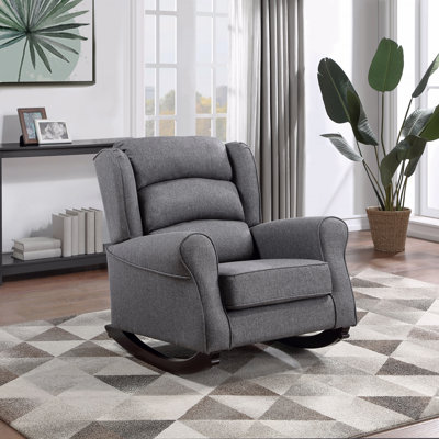 Chaise berçante rembourrée en tissu gris