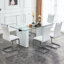  Grande table de salle à manger rectangulaire avec plateau en panneau de fibres à densité moyenne à motif et pieds en bois pour la cuisine ou le salon, blanc