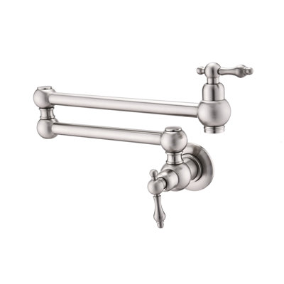 Robinet de robinet de cuisine mural pliable en nickel brossé, rotatif à 360 °, poignées doubles pour une gestion facile de l'eau, robinet de cuisine en nickel à corrosion, avec fonction, alimentation, surface