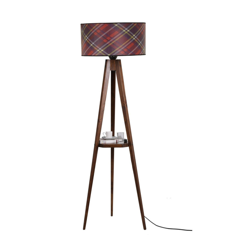 Luro Modern Floor Lamp with Metal & Wooden Body, 5 ft Height | 100% Fir Tree Frame, 19.7 in Diameter Fabric Cap | On/Off Switch, Max 60W E27 Socket | Stylish Lighting for Living Room, Bedroom, Office Decor