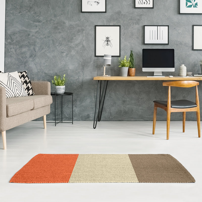 Tapis orange/crème/doré tissé à plat San Francisco, Rectangle 3 pi x 5 pi, Non