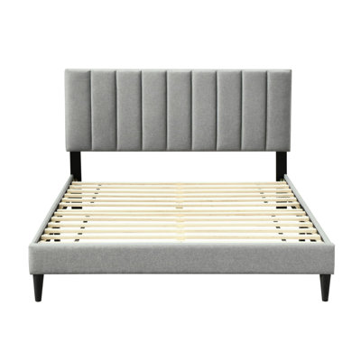 King Sized Bed In A Box With Amalgamation - Gray Fabric Headboard Affixed Channel Item