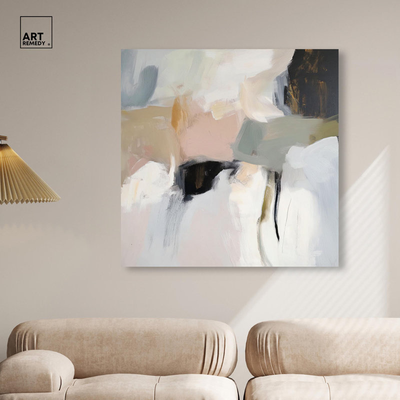 «Softened Encounters I», art abstrait neutre par Art Remedy, H 40 po x l 40 po, Toile tendue