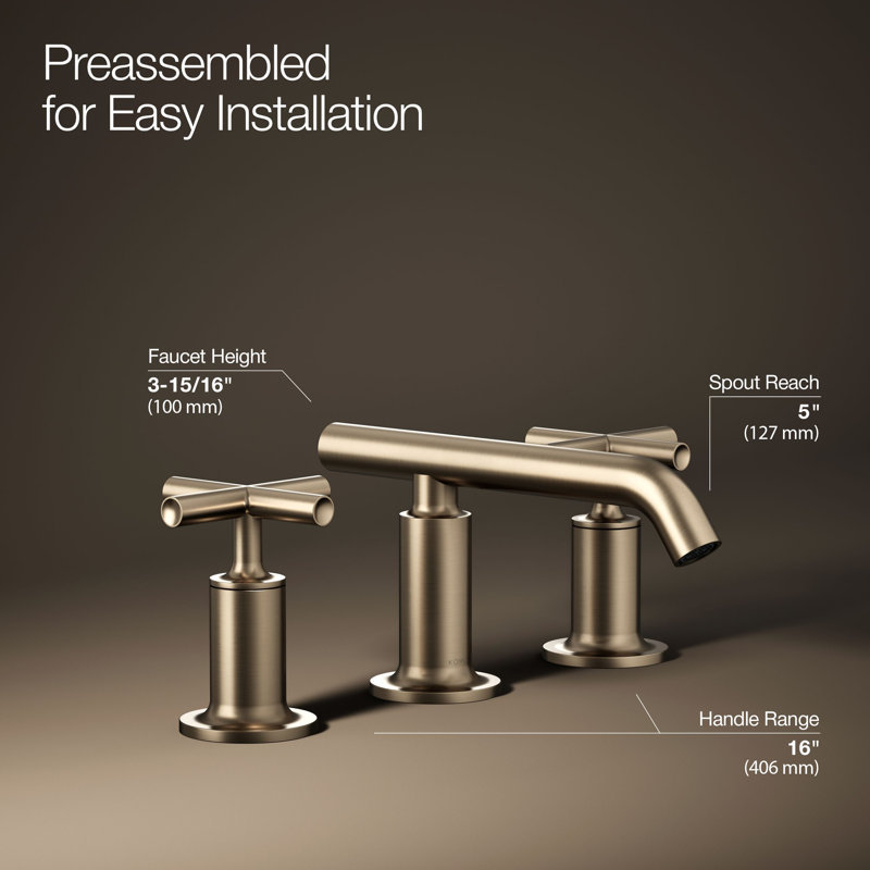 Purist Widespread Bathroom Sink Faucet with Low Cross Handles and Low Spout, Vibrant Brushed Bronze