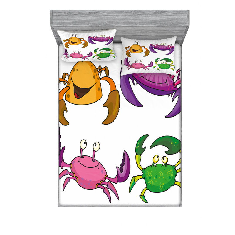 Ensemble de literie amusantes crabes, Ensemble de draps pour grand lit avec 2 taies d'or