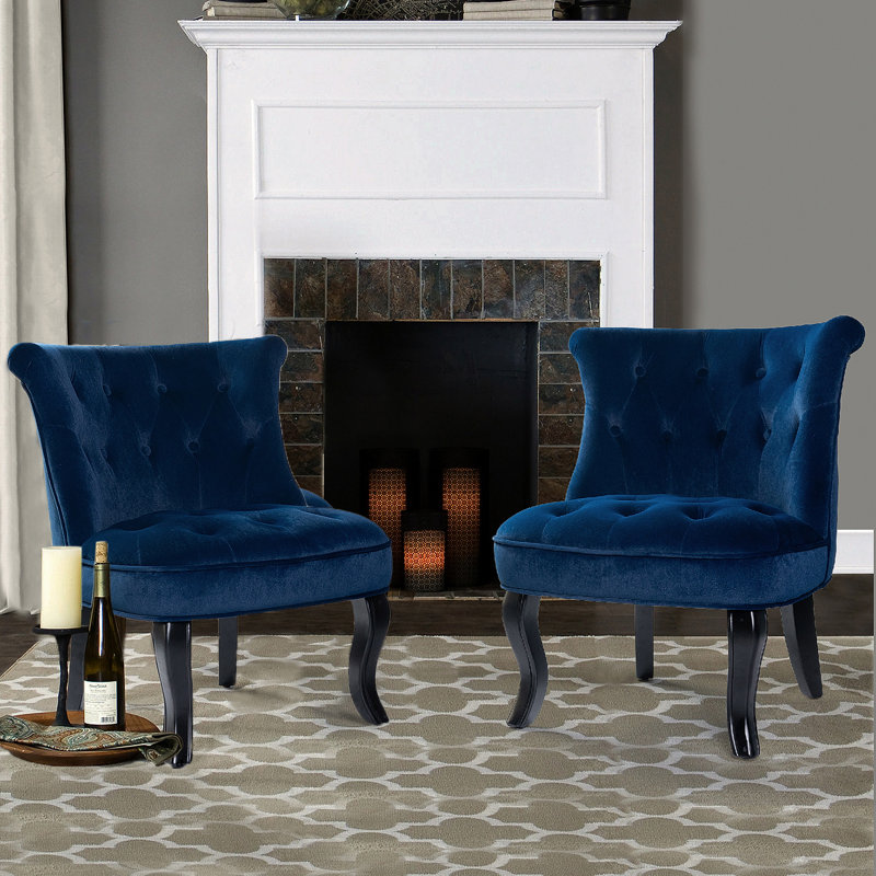 Chaise d'appoint rembourrée à oreilles Grenier, Mélange de polyester bleu marine