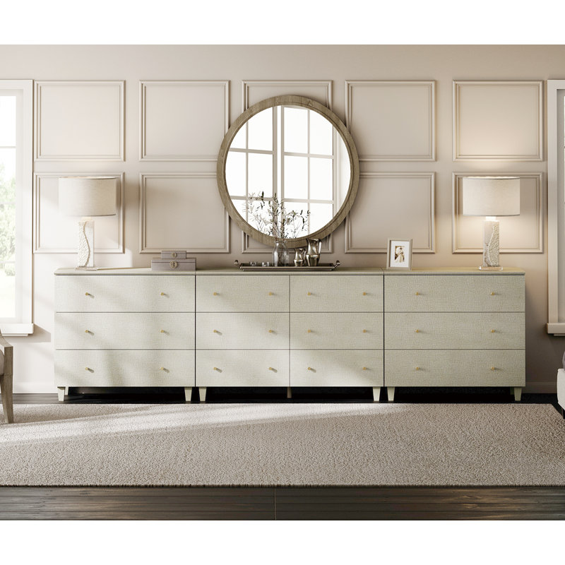 3-In-1 Wide Dresser With 12 Drawers For Bedroom, Beige