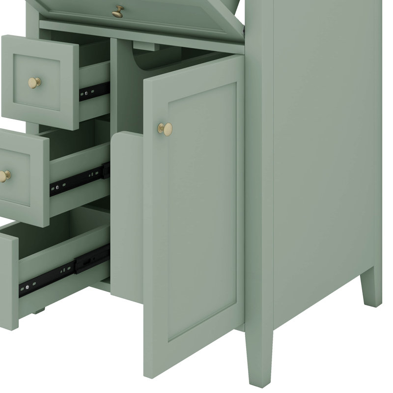 Meuble-lavabo 24 po avec lavabo, 1 tiroir rabattable et 2 tiroirs, tablette réglable, Vert, Doré