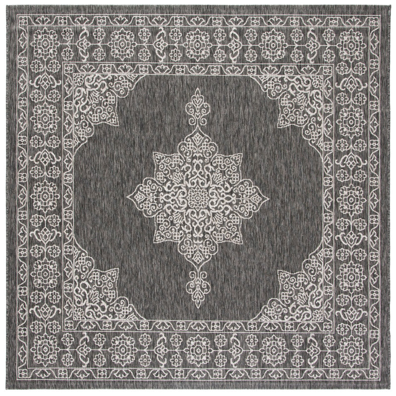 Arneshia Floral Brown/Tan Indoor/Outdoor Area Rug, Square 6'7"