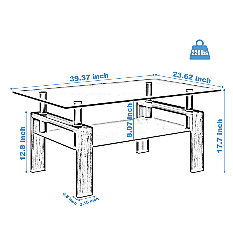 Rectangle Glass Coffee Table, Natural, Transparent