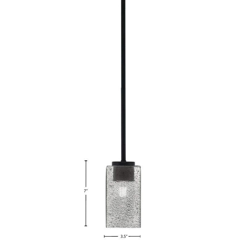 Mini-luminaire suspendu 1 lumière Amarmula, finition noir mat, verre texturé fumée 6 po, Transparent/noir