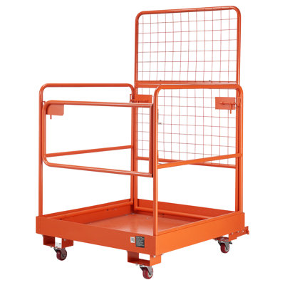 Forklift Safety Cage, 36.2 x 41.1 Inch, Forklift Man Basket with 4 Wheels, 1200 lbs Capacity, Heavy Duty Work Platform Collapsible Lift Basket, Safety Harness, for Aerial Work Lifting Loader
