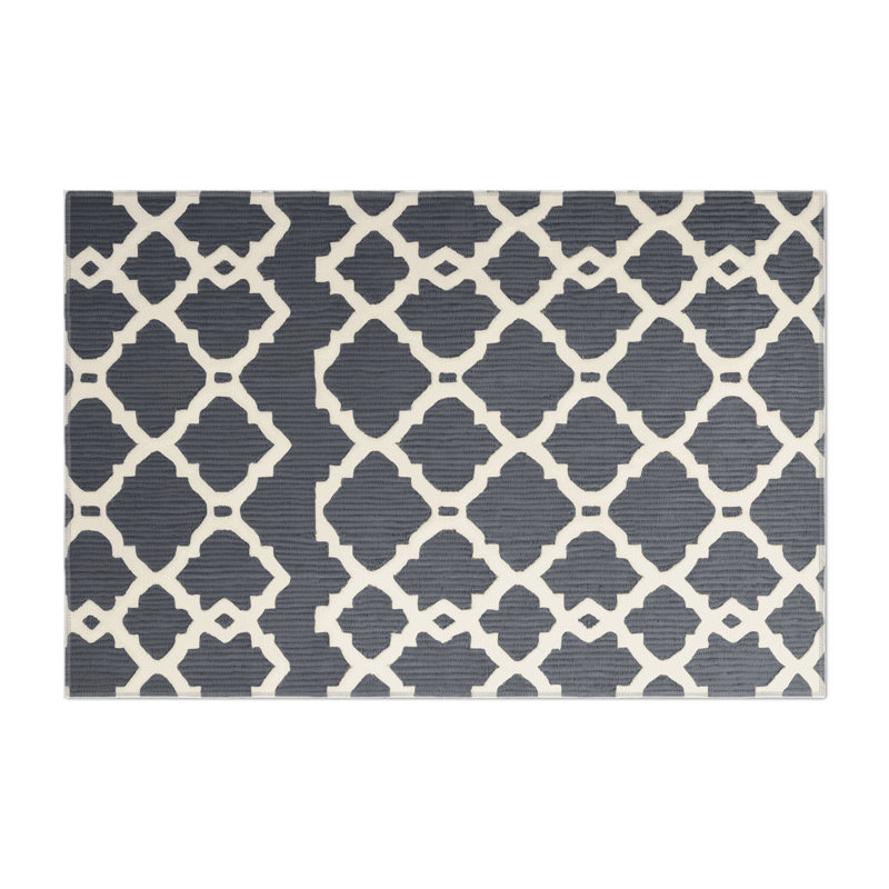 Trellis Gray Indoor and Outdoor Area Rug, Rectangle 4' x 6'