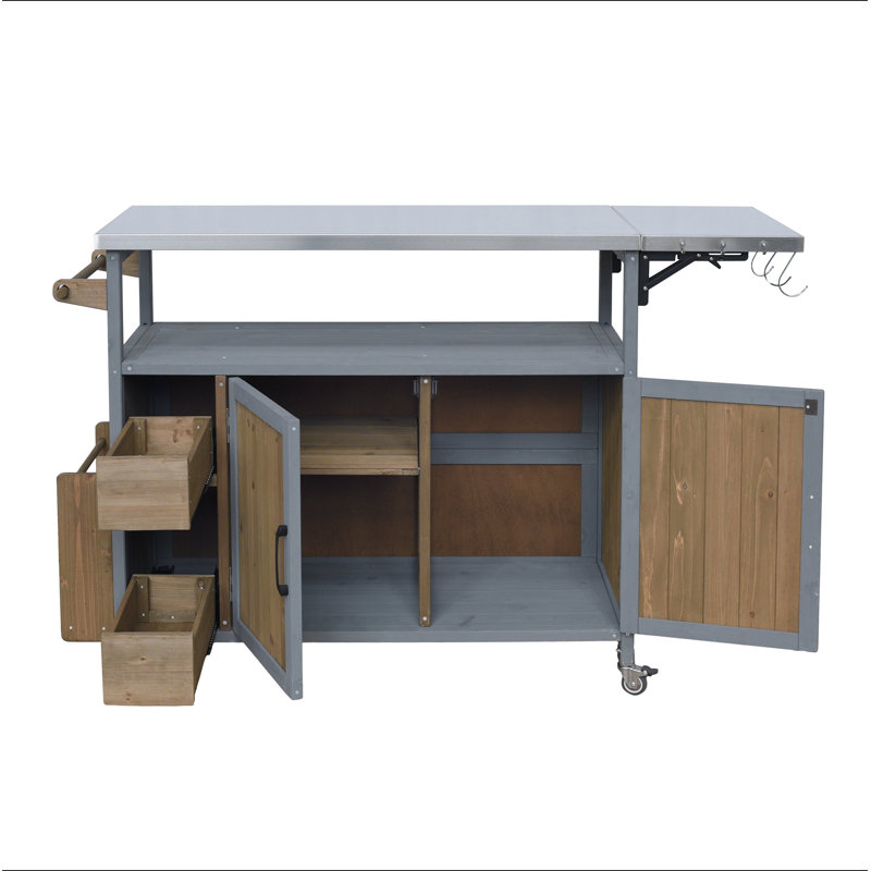 Chariot de cuisine pour l'extérieur 54,33 "Farmhouse, Bleu gris, brun noyer
