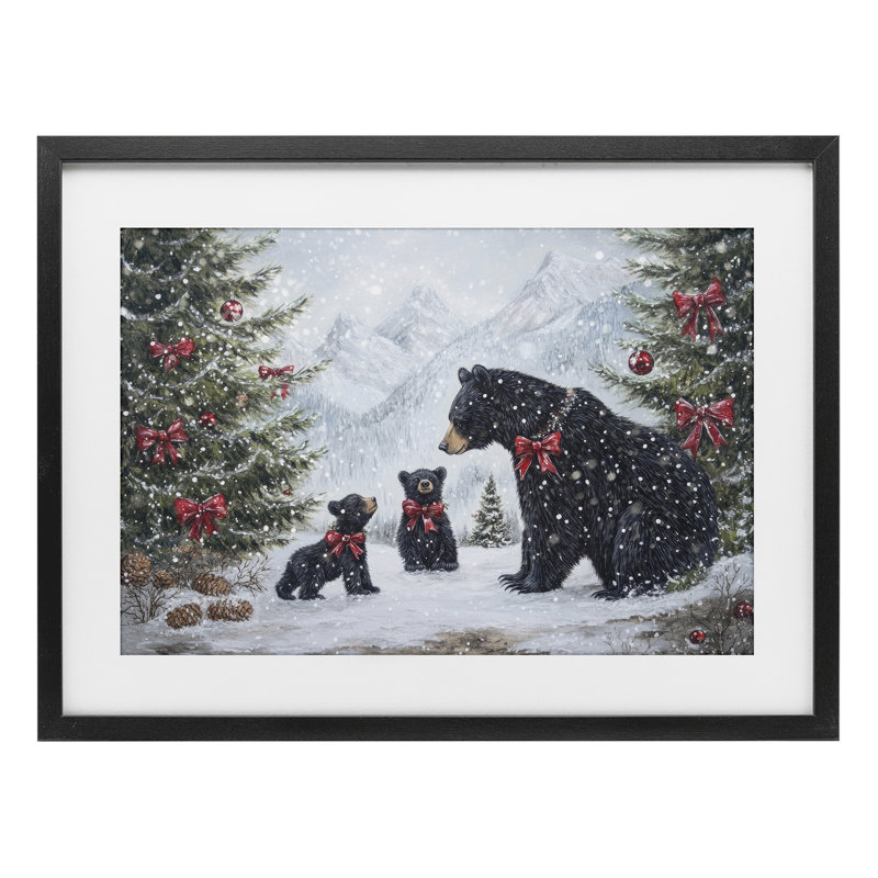 «Christmas Black Bears», reproduction sous verre encadrée, design par Tina LeCour, H 17 po x l 23 po, Cadre noir minuit