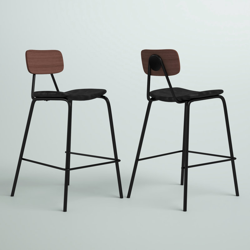 Buda Upholstered Counter Stool with Metal Frame, Charcoal, Walnut, Counter Stool (24” Seat Height)