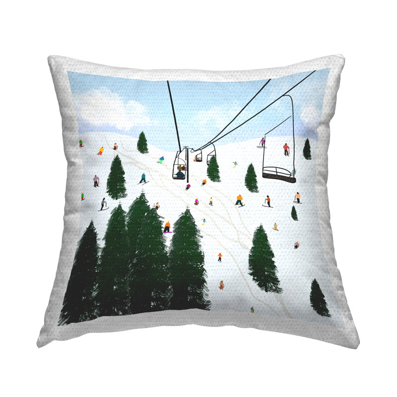 Coussin extérieur Busy Ski Slopes Lift Winter Sports Scenery par Ashley Singleton
