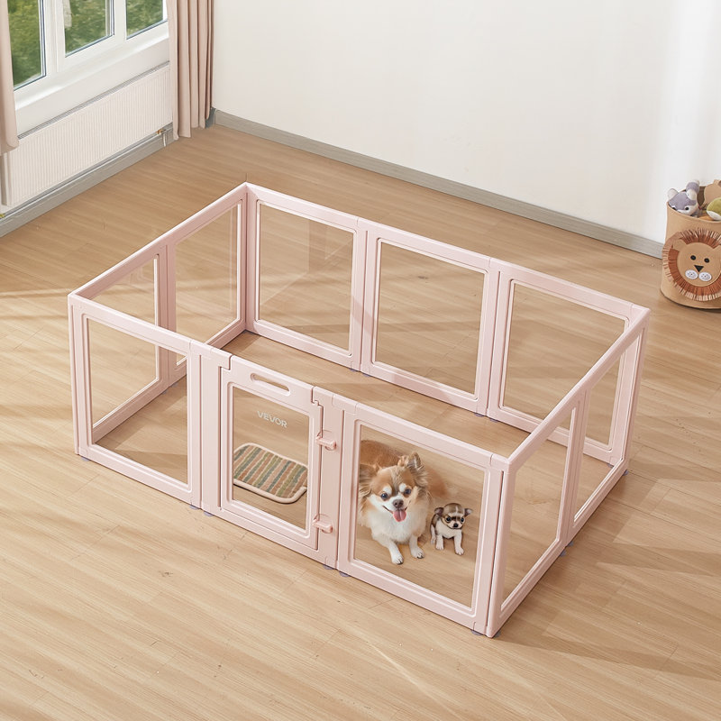 Boîte de mise-bas pour chien avec fenêtre transparente pour chien de taille moyenne , Rose / transparent