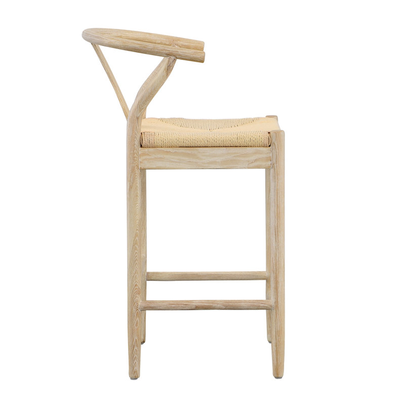 Renault 37" Tall Oak Wood Counter Stool, Light Bleached Natural