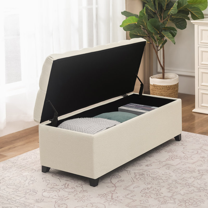 Banc de rangement avec repose-pieds 40 pouces, Beige