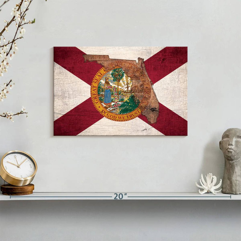 " State Map Over Florida Flag " by Echoes Of America, 8" H x 12" W x 1" D