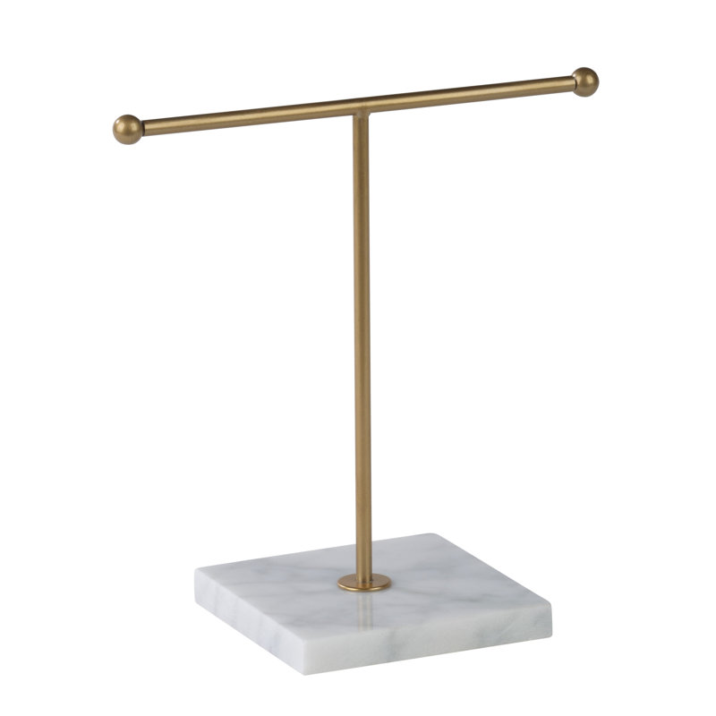 Barre en T pour bijoux en métal avec base en marbre - 8 po de hauteur, Basse