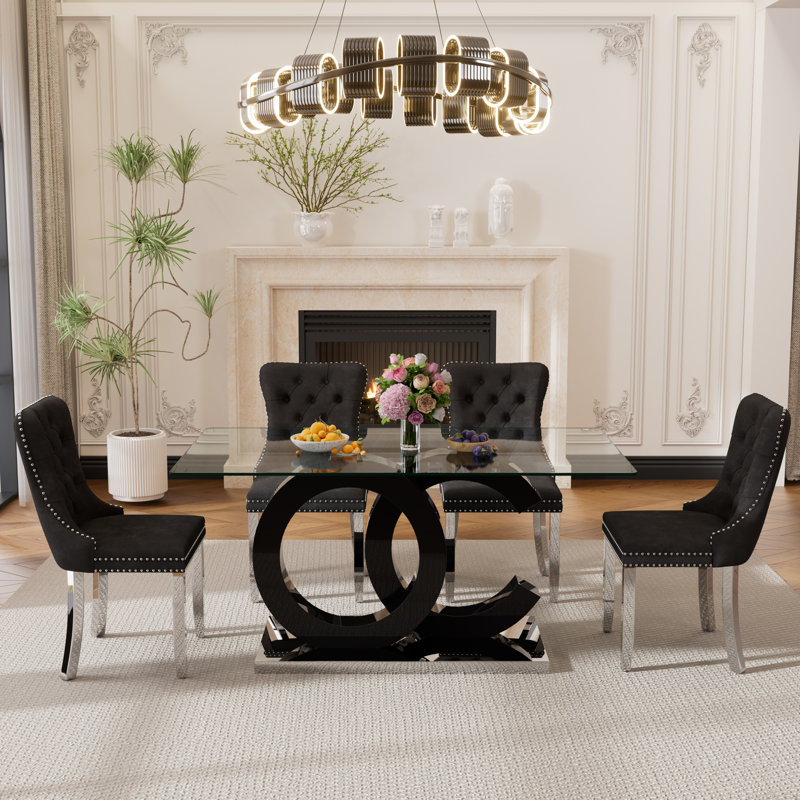Hyri Rectangular 63'' L x 35.43'' W Dining Set, Black, Black