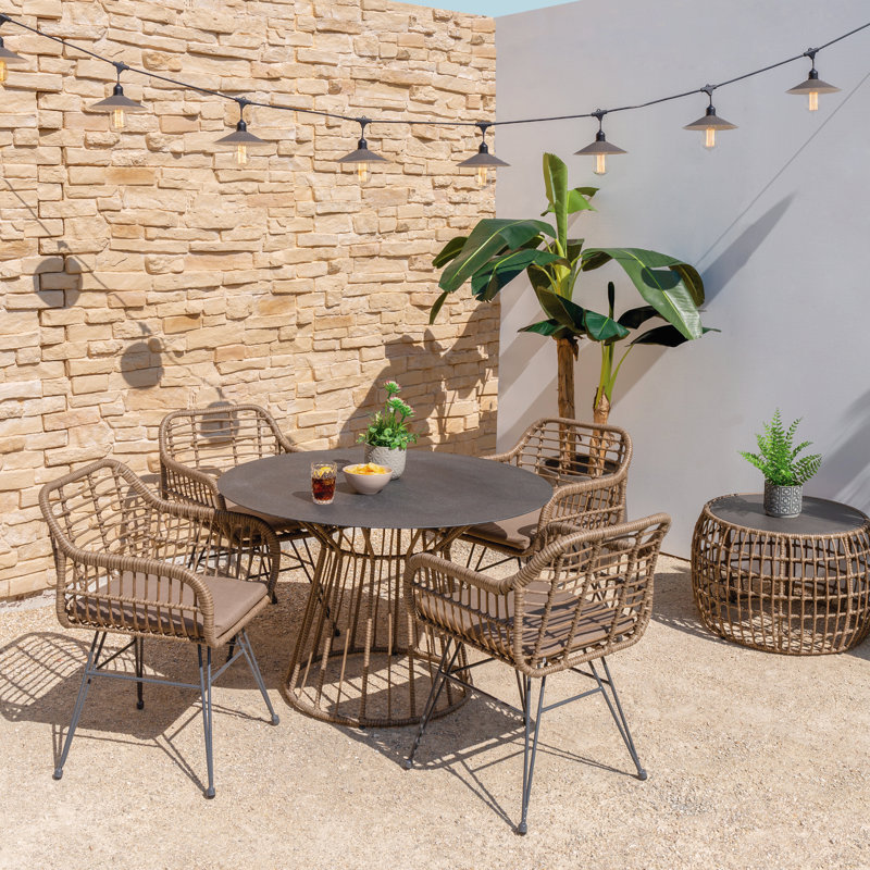 Wrexham Round Glass Steel Outdoor Dining Table - 110 cm W 110 cm D