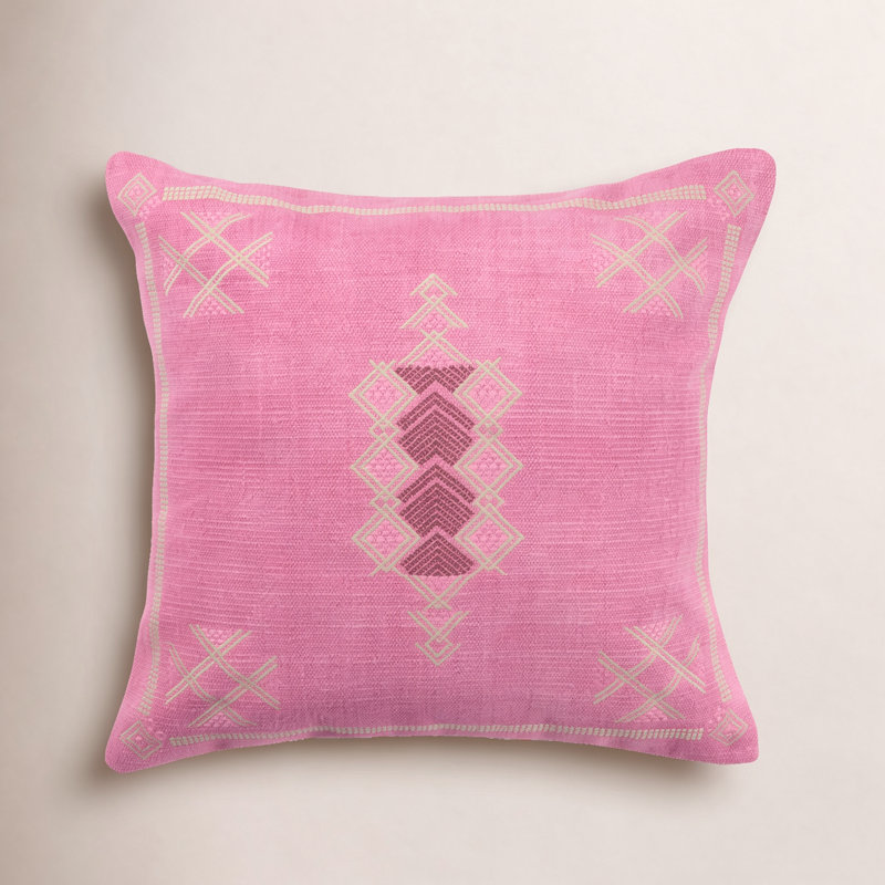 Mikes 100% Wool Throw Square Pillow, Pink/Tan, No Fill