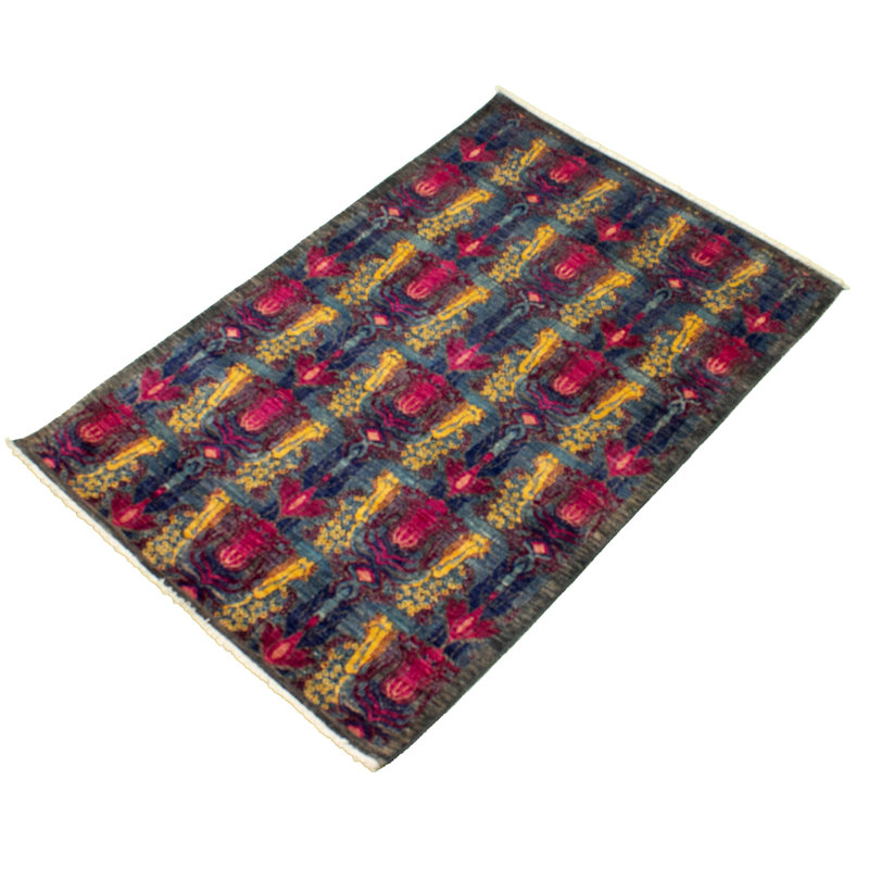 Tapis unique rouge / jaune en laine noué à la main 4 pi 1 po x 6 pi 4 po New Age Lahore