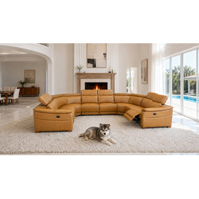 Mietoon Leather Match Large Seating Power Recliner Sectional