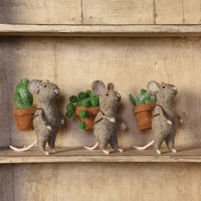Ensemble 3 pièces de souris avec succulent suspendue figurine