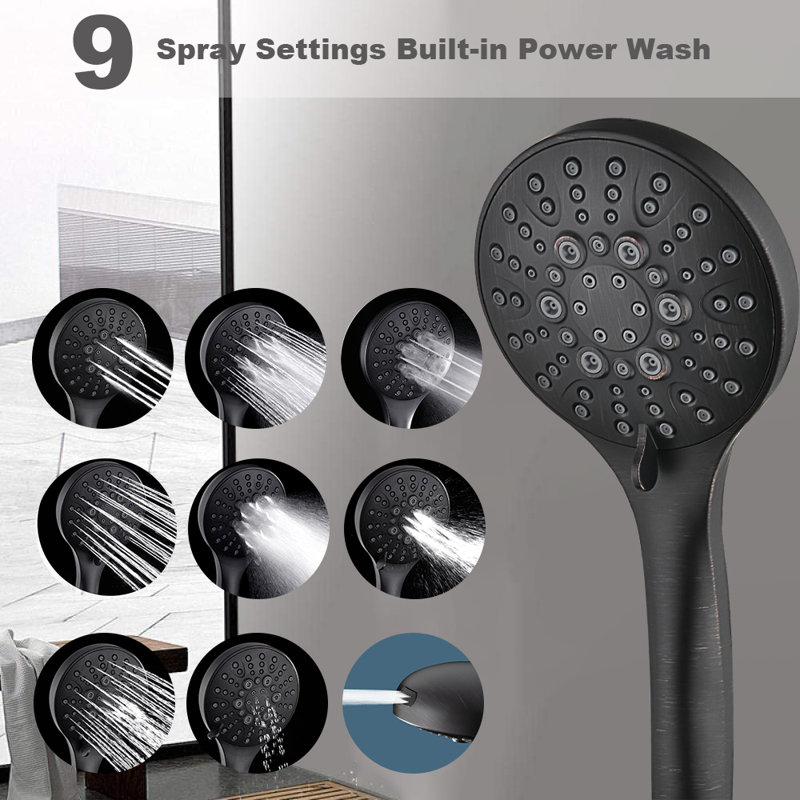 Handheld Rainfall Shower Head With Power Wash, High Pressure Dual Spray, Adjustable Extension Arm, 3-Way Diverter, 9 Spray Modes & 69" Hose