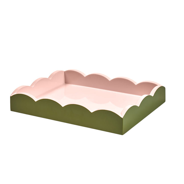 Plateau festonné 11 x 8, Kaki / rose