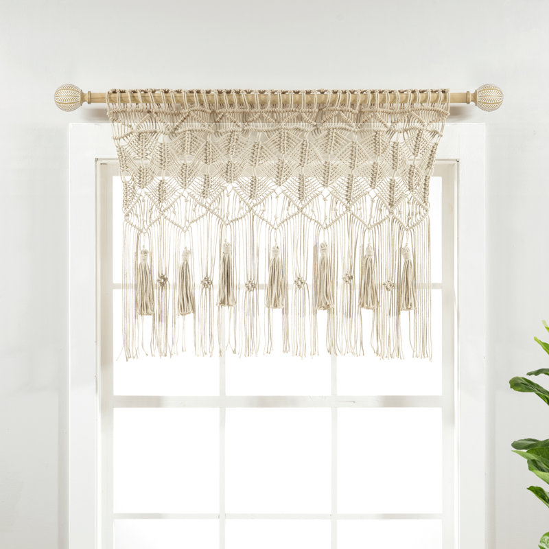 Boho Macrame Cotton Tailored Kitchen Curtain, Neutral