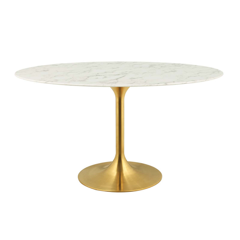 Elegant 54" Oval Marble Dining Table with Tapered Black Base