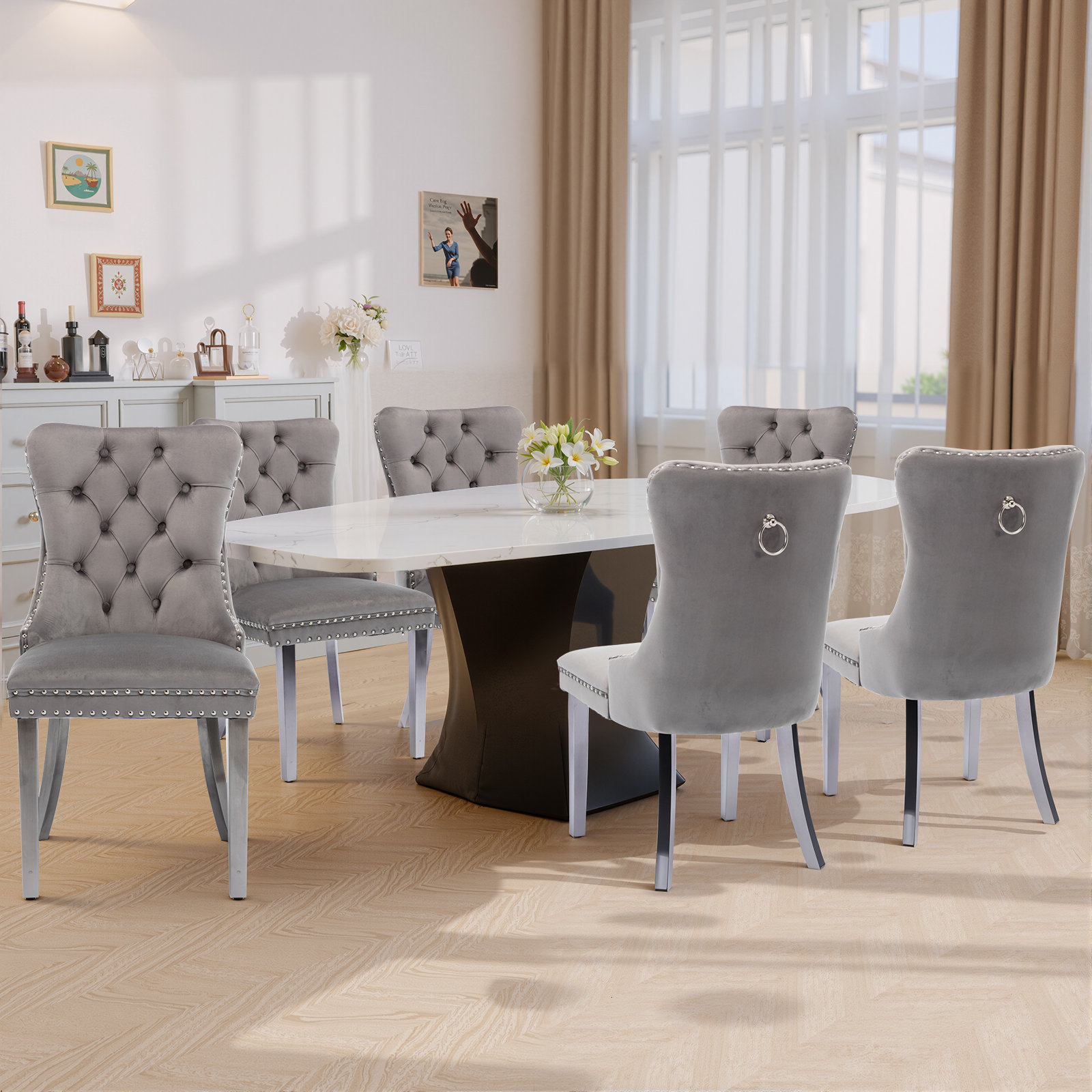 Rosdorf Park Velvet Dining Chairs Set Of 6, Upholstered High-End Tufted ...