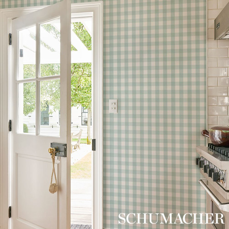 Willa Check Small Wallpaper, Seaglass